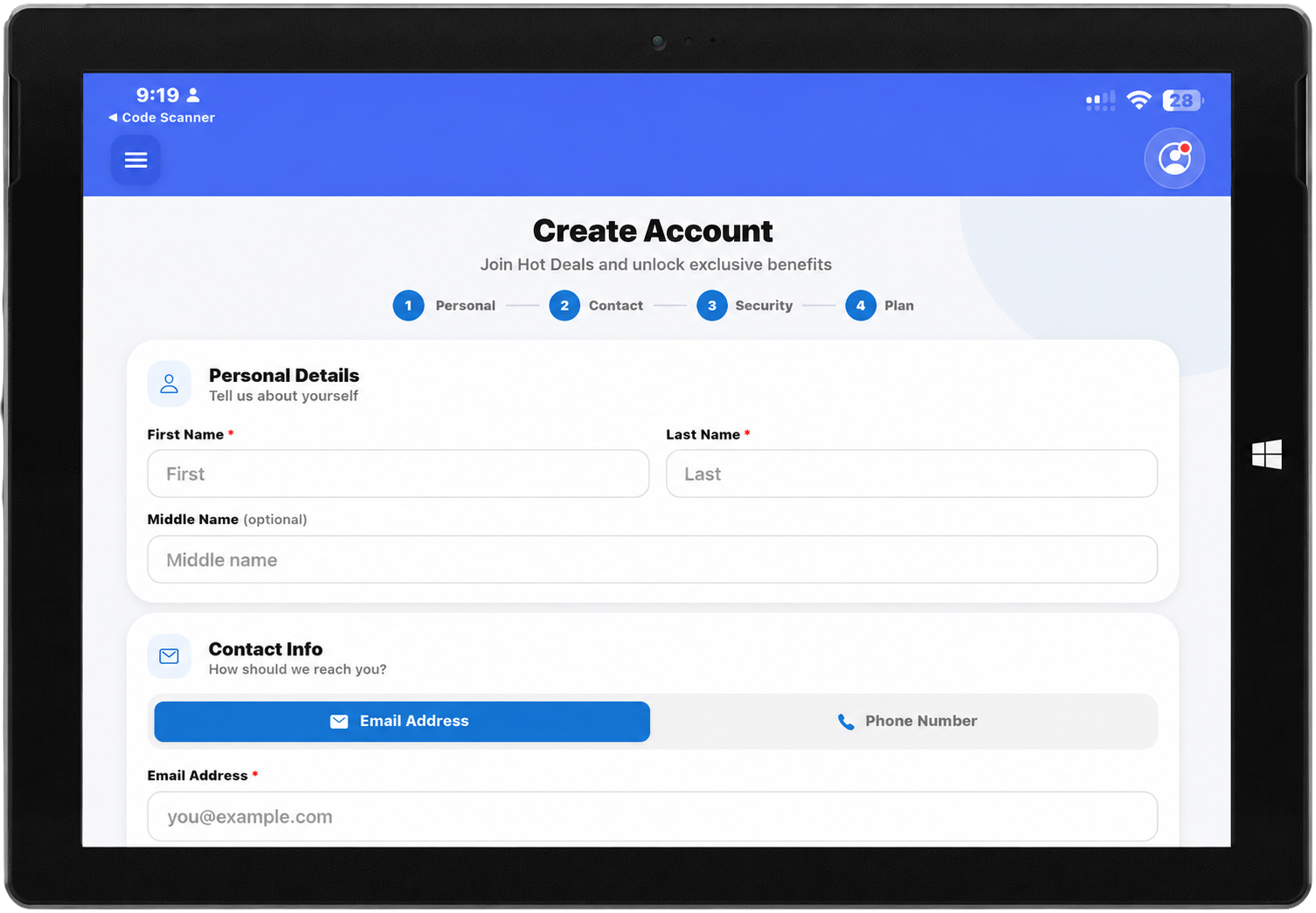 Hot Deals platform displayed on multiple devices showing stores and offers